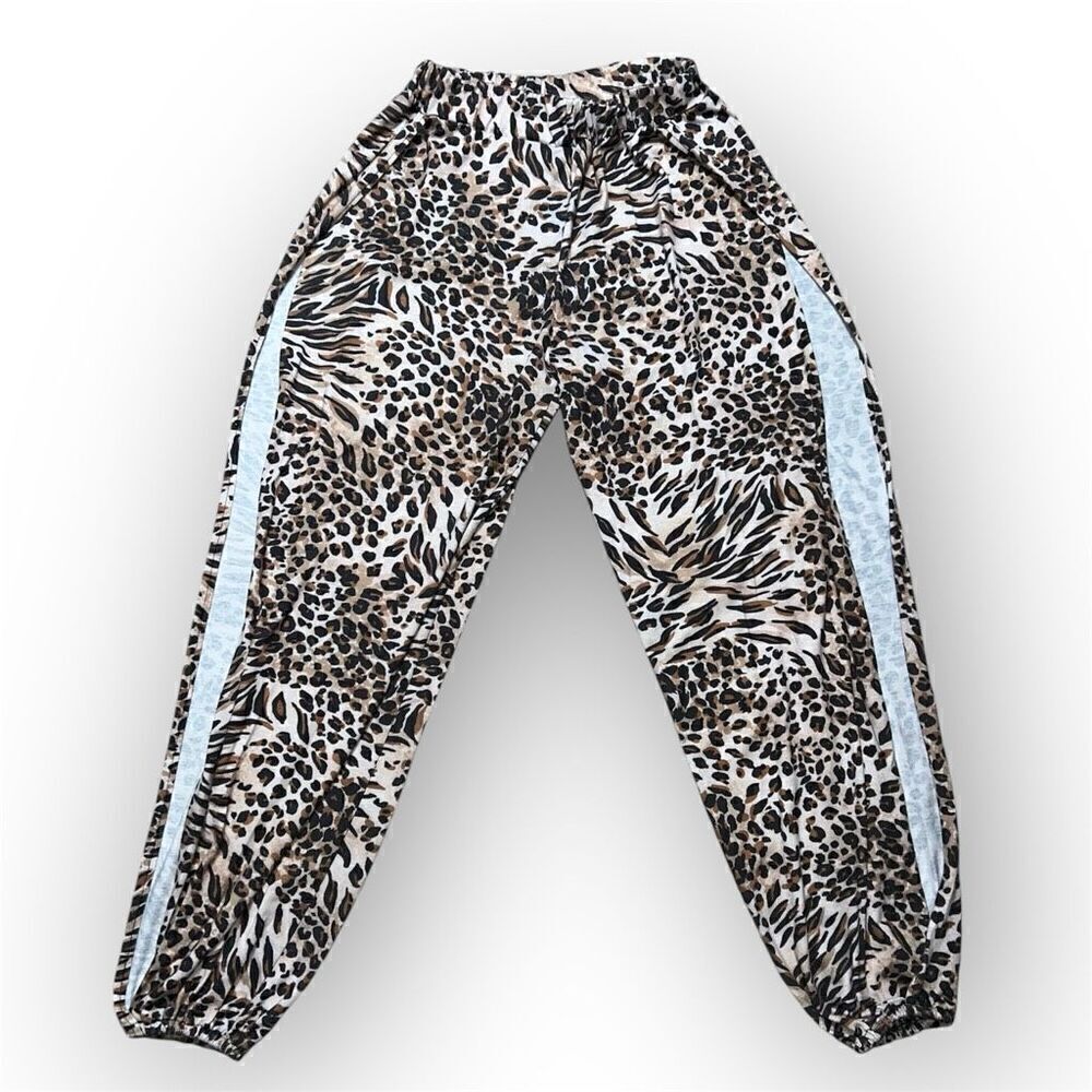 Amazon Essentials Leopard Print Track Joggers with White Side Stripes